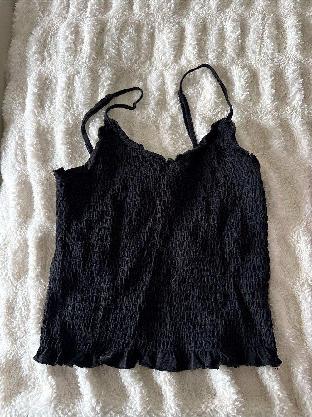 SO Black Smocked Cami with Ruffle Hem